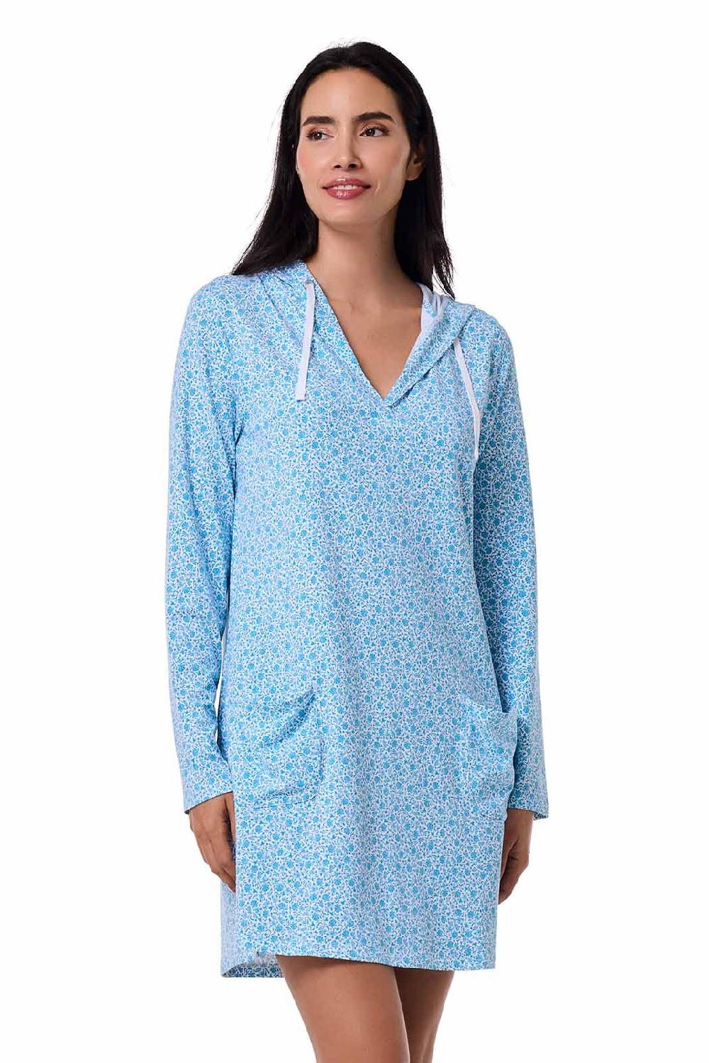 Coolibar Women's Catalina Beach Cover-Up Dress | Malibu Blue Shell We