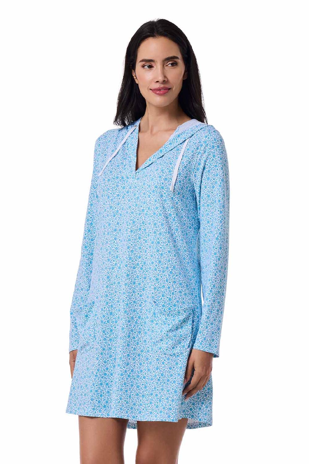 Coolibar Women's Catalina Beach Cover-Up Dress | Malibu Blue Shell We