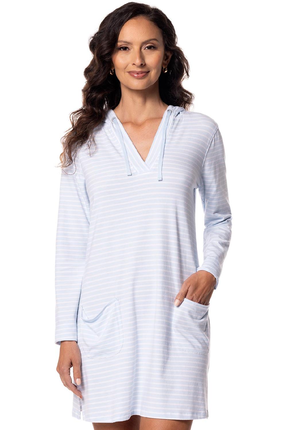 Coolibar Women's Catalina Beach Cover-Up Dress | Skyride/White Stripe