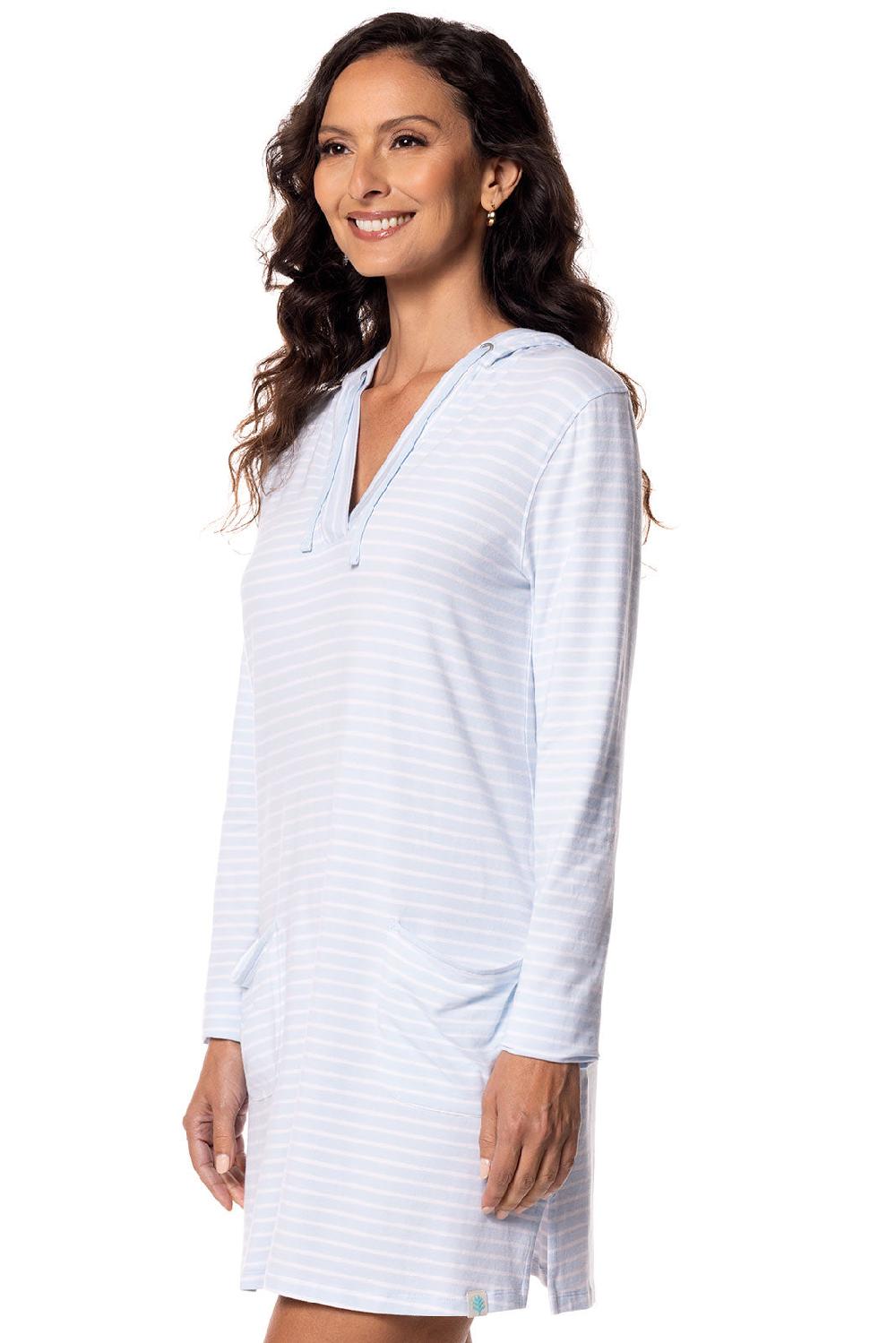 Coolibar Women's Catalina Beach Cover-Up Dress | Skyride/White Stripe