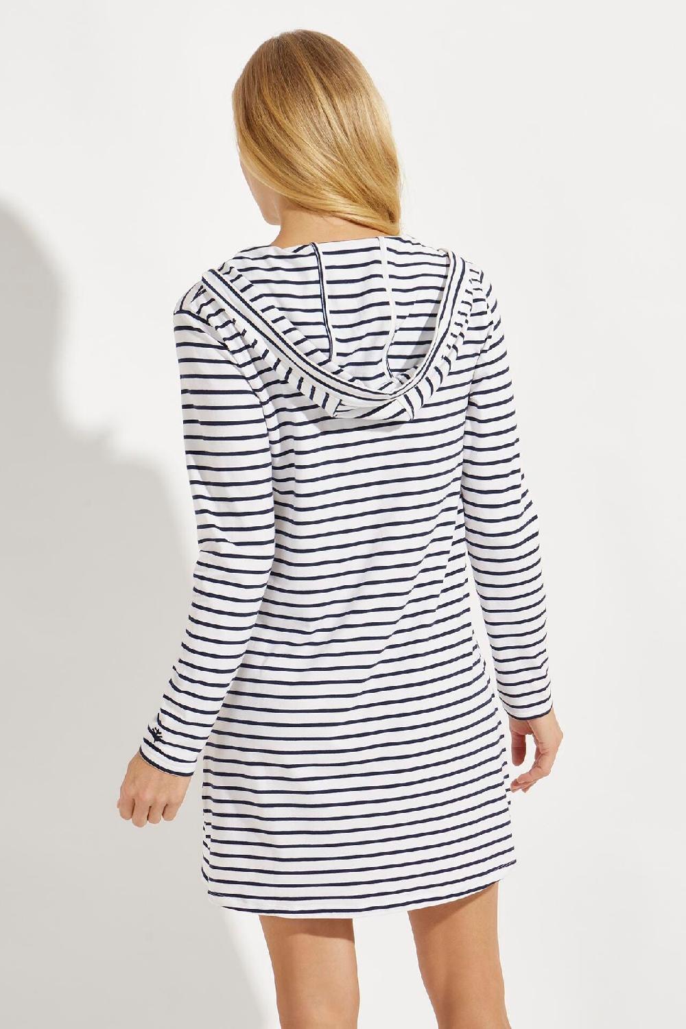 Coolibar Women's Catalina Beach Cover-Up Dress | White/Navy Stripe