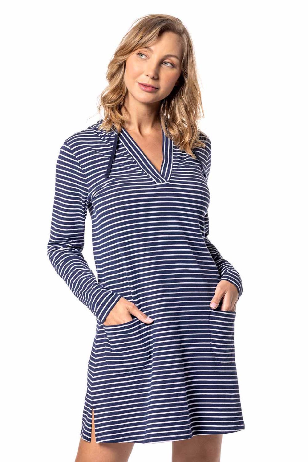 Coolibar Women's Catalina Beach Cover-Up | Navy/White Stripe