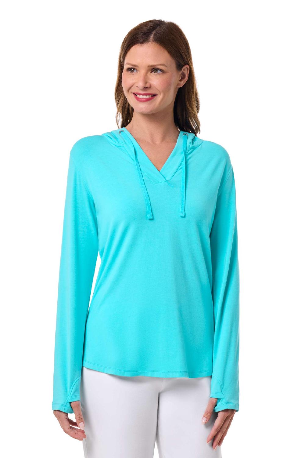 Coolibar Women's Catalina Hoodie Tunic Top | Blue Curacao