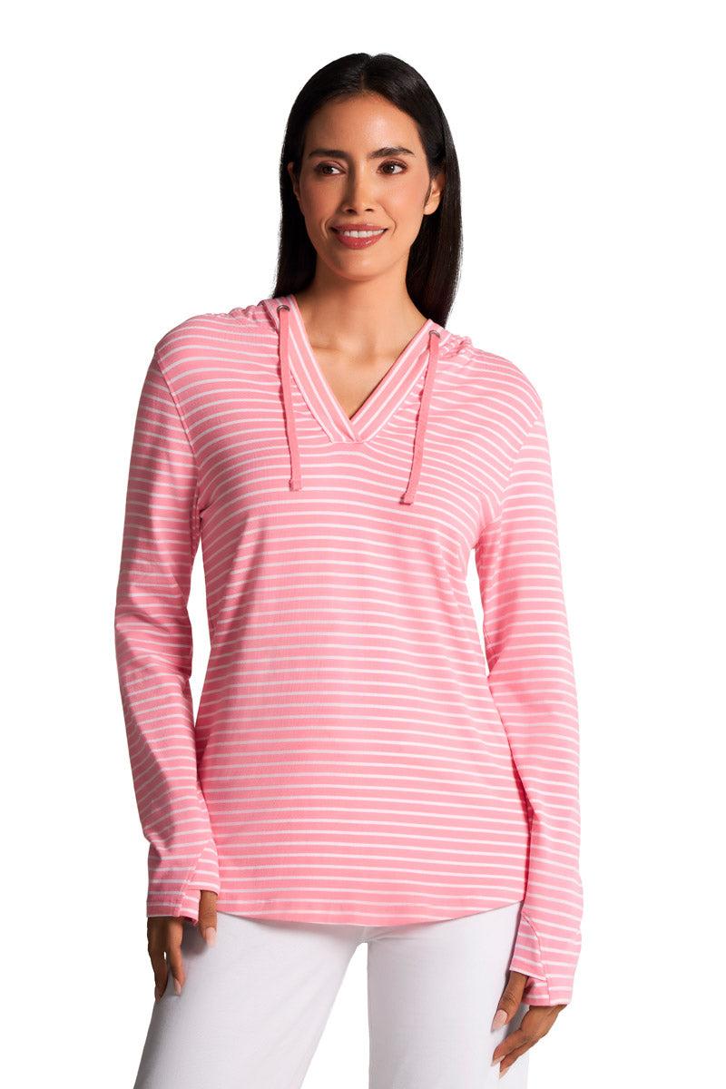 Coolibar Women's Catalina Hoodie Tunic Top | Flamingo Pink/White Stripe