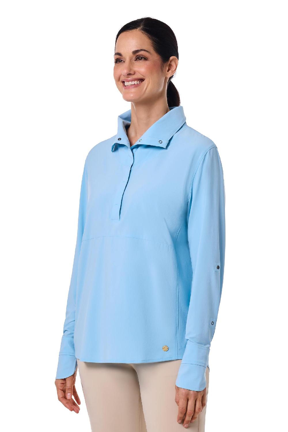 Coolibar Women's Catona Funnel Neck Tunic Top | Arctic Blue Stripe