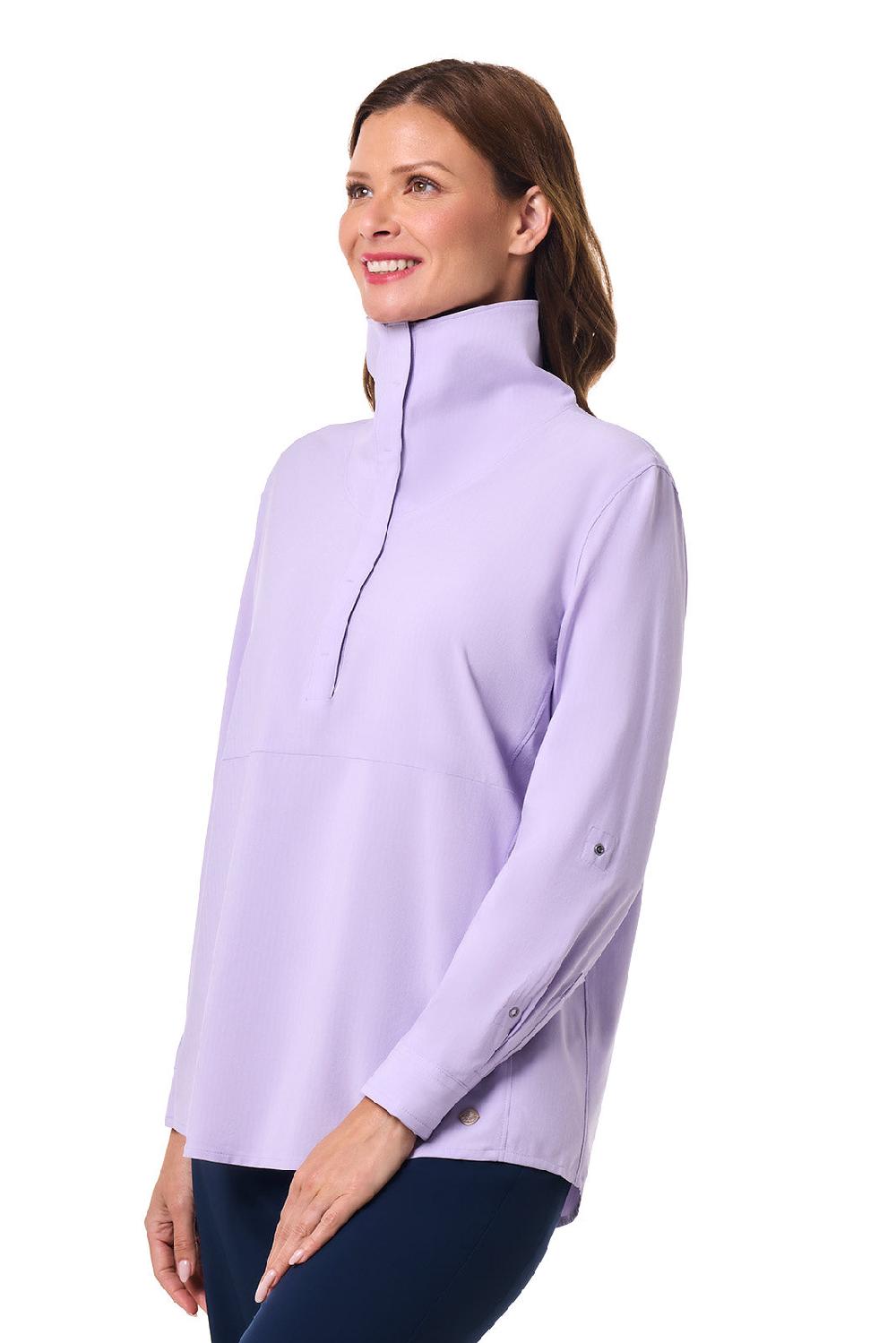 Coolibar Women's Catona Funnel Neck Tunic Top | Lavendula Stripe