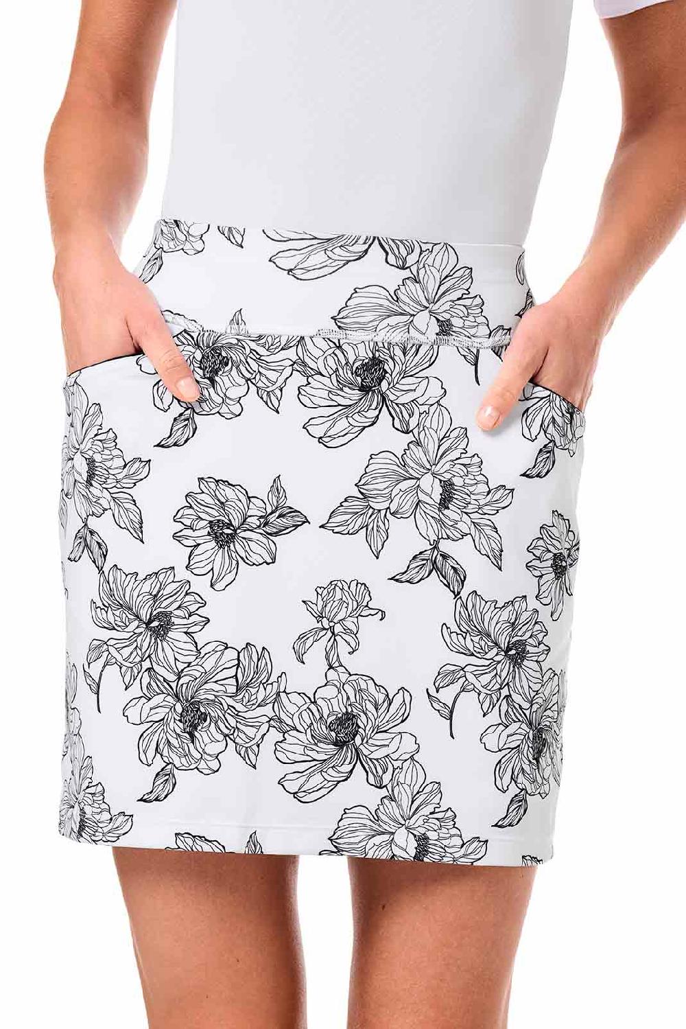 Coolibar Women's Corta Performance Skort | White/Black Perfect Peony