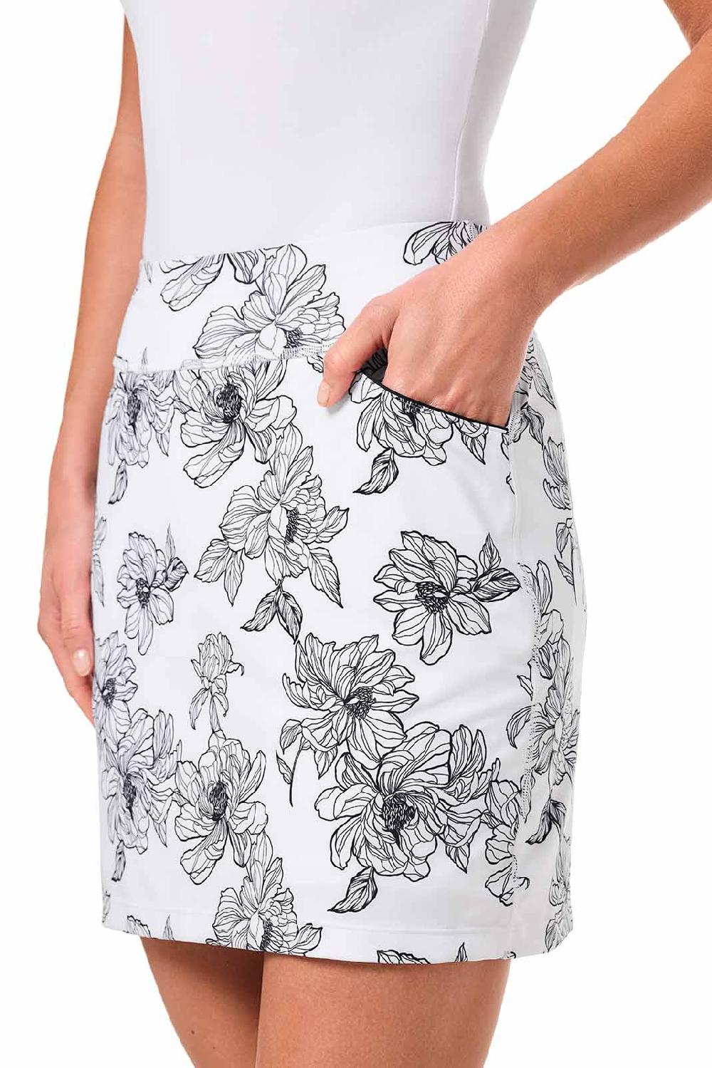 Coolibar Women's Corta Performance Skort | White/Black Perfect Peony