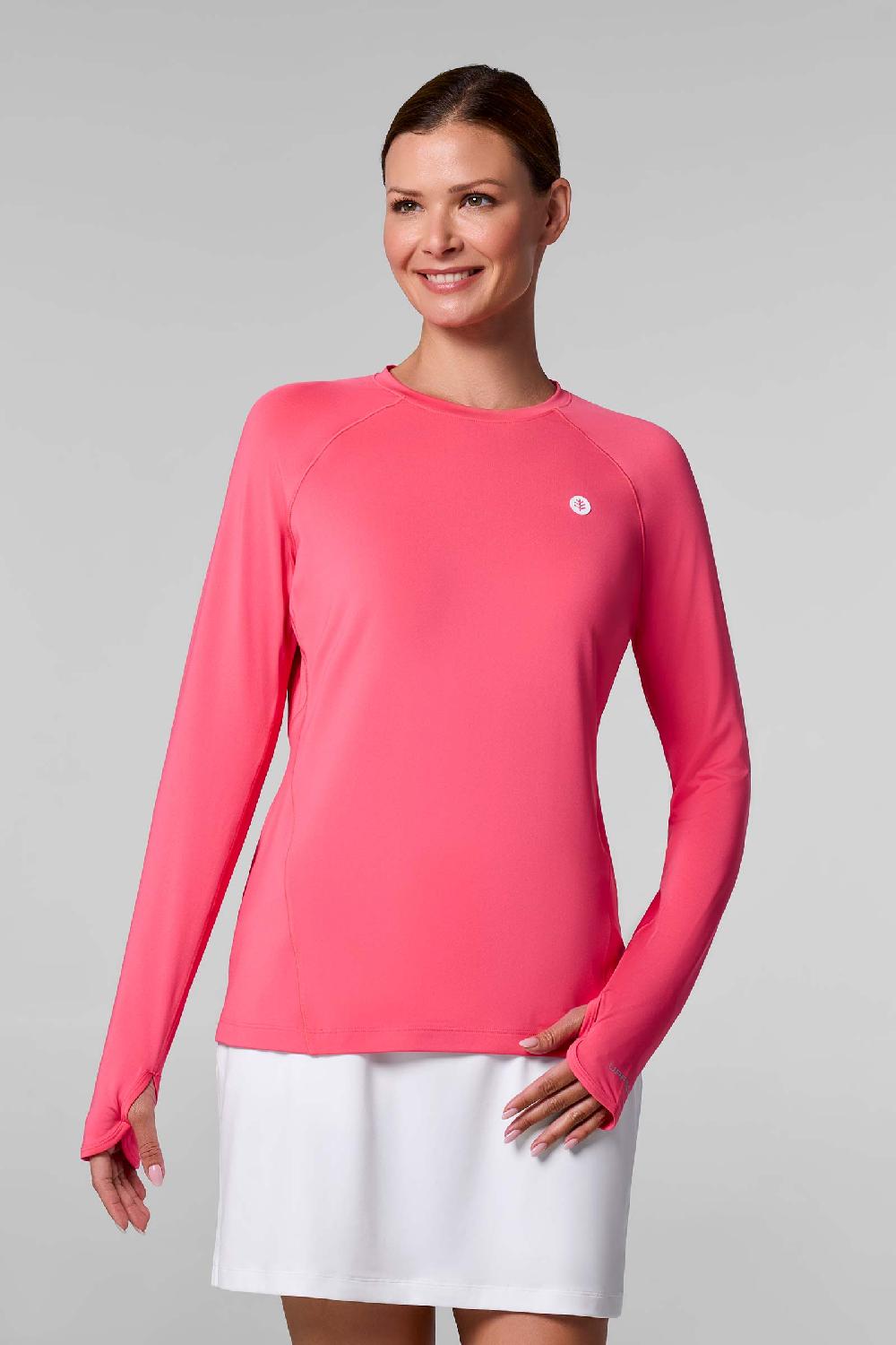 coolibar Women's Devi Long Sleeve Fitness T-Shirt | Sunkist Coral