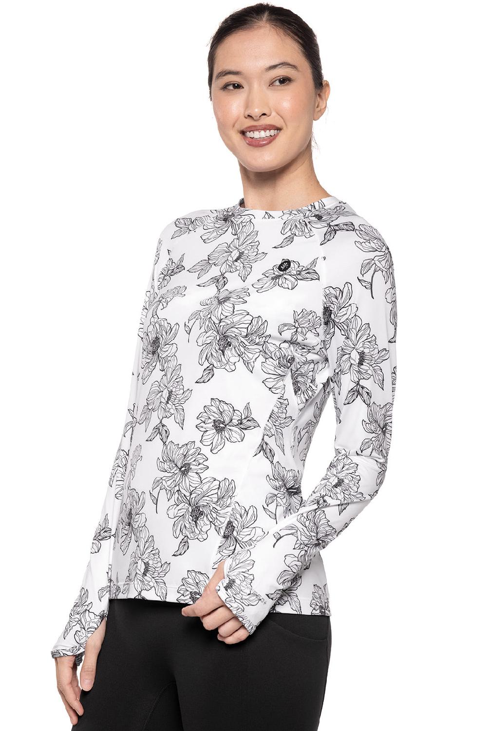 Coolibar Women's Devi Long Sleeve Fitness T-Shirt | White/Black Perfect Peony