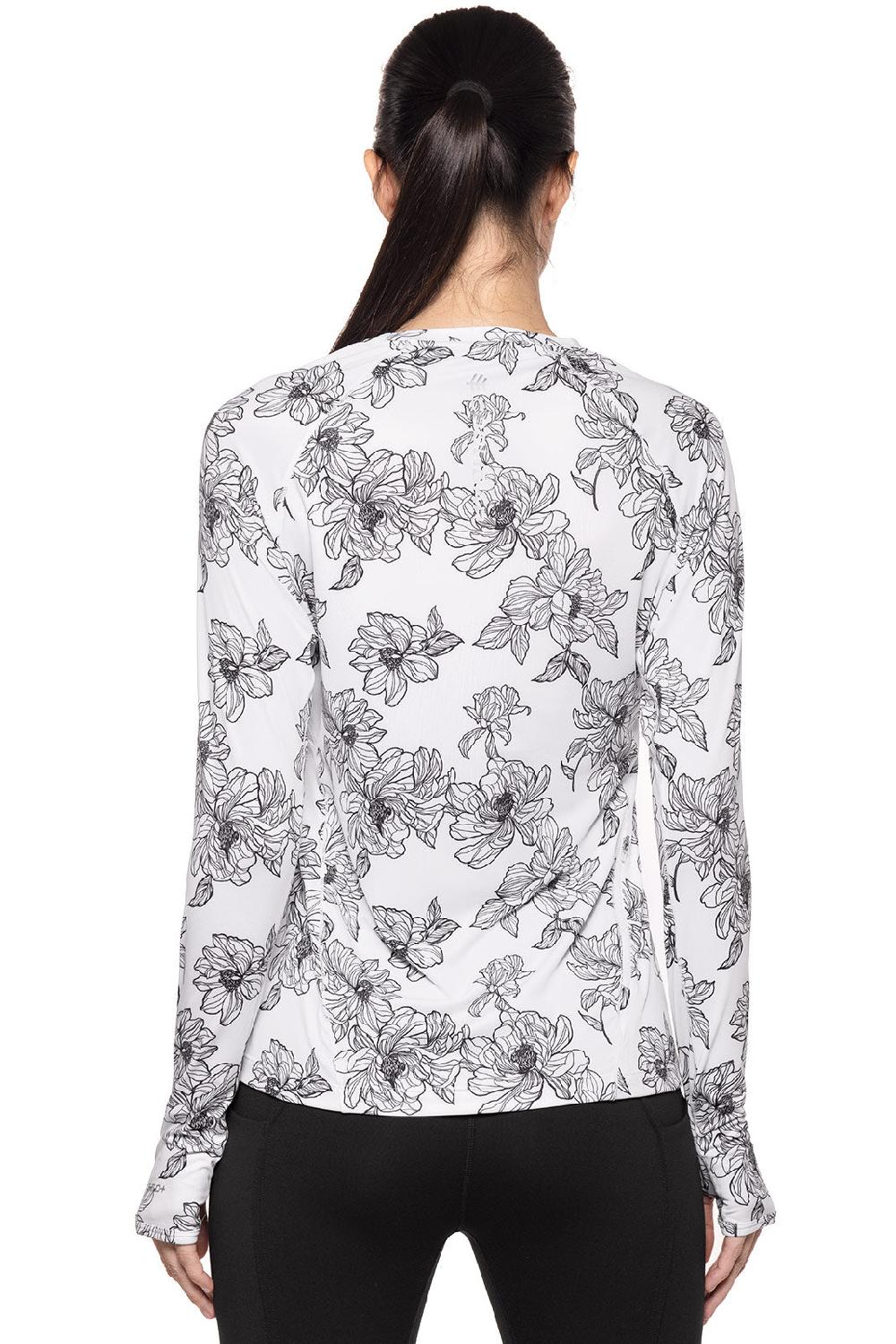 Coolibar Women's Devi Long Sleeve Fitness T-Shirt | White/Black Perfect Peony