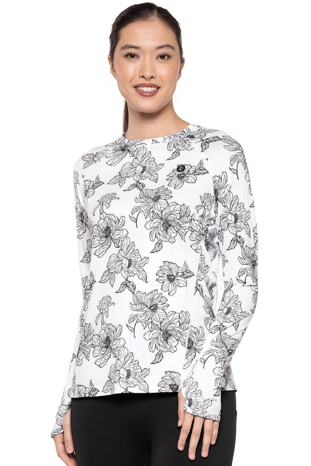coolibar Women's Devi Long Sleeve Fitness T-Shirt | White/Black Perfect Peony