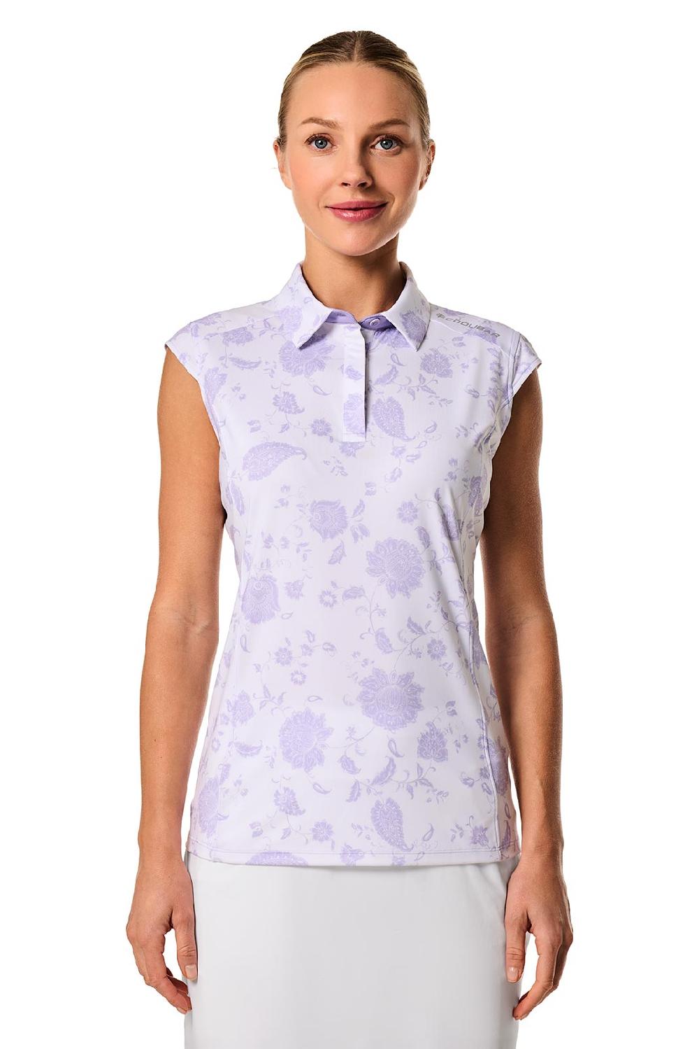 Coolibar Women's Dew-Sweeper Sleeveless Polo | White Floral Paisley