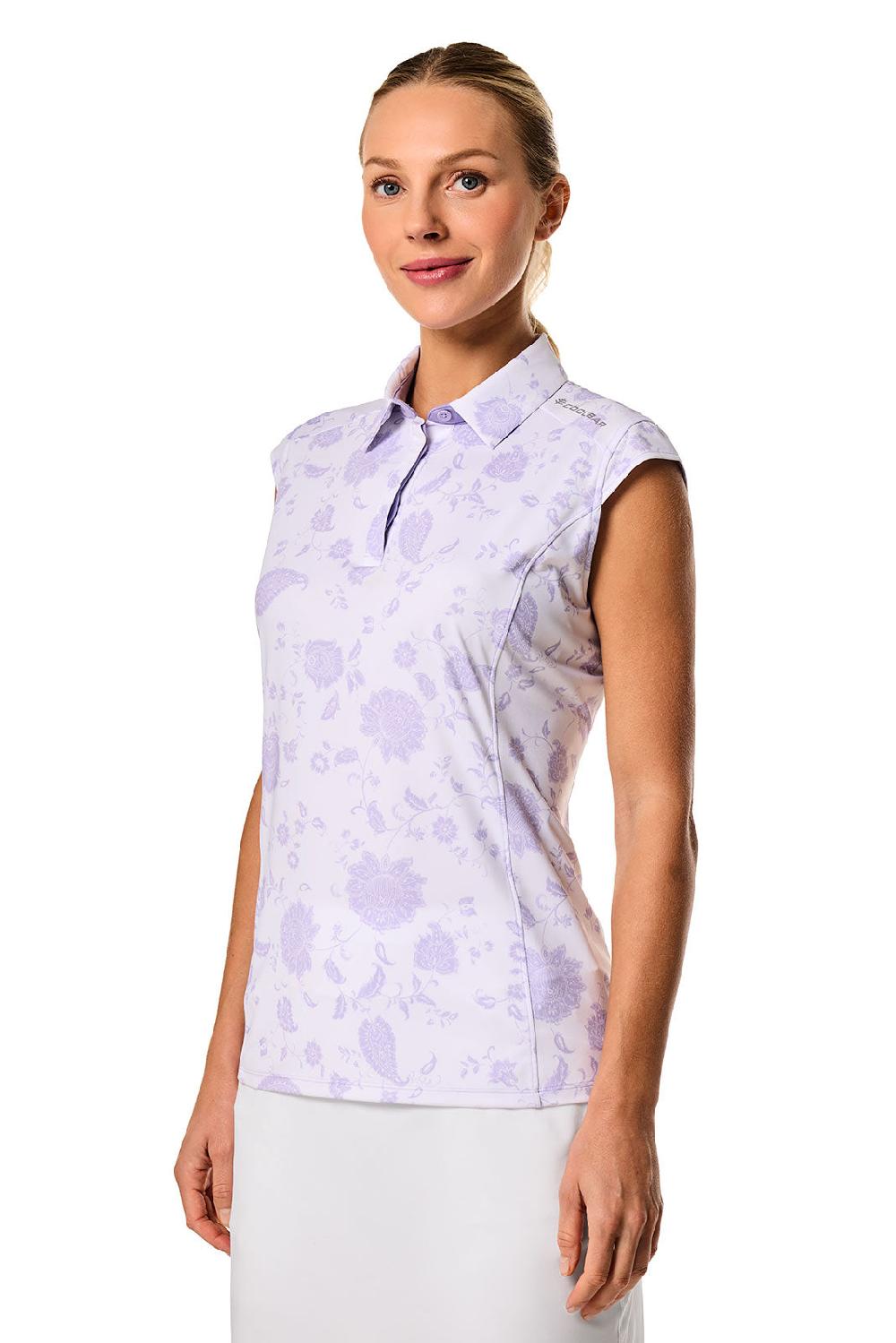 Coolibar Women's Dew-Sweeper Sleeveless Polo | White Floral Paisley