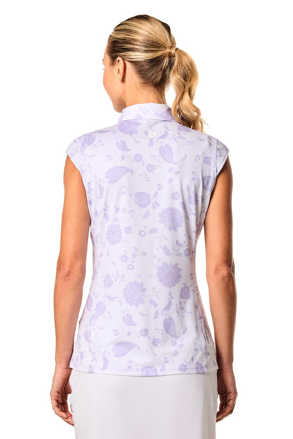 Coolibar Women's Dew-Sweeper Sleeveless Polo | White Floral Paisley