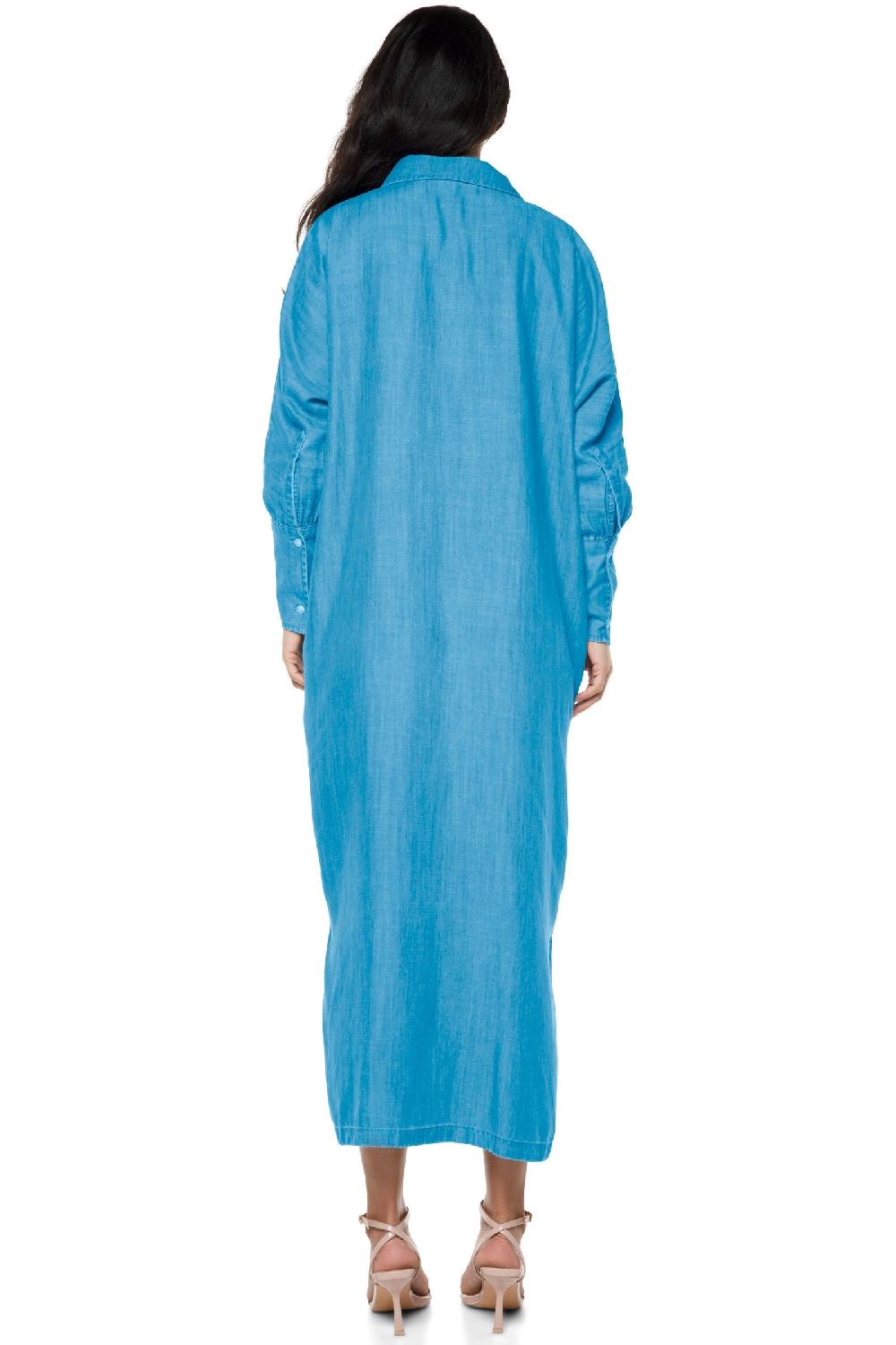 Coolibar Women's Doral Long Sleeve Button Down Dress | Light Indigo Chambray