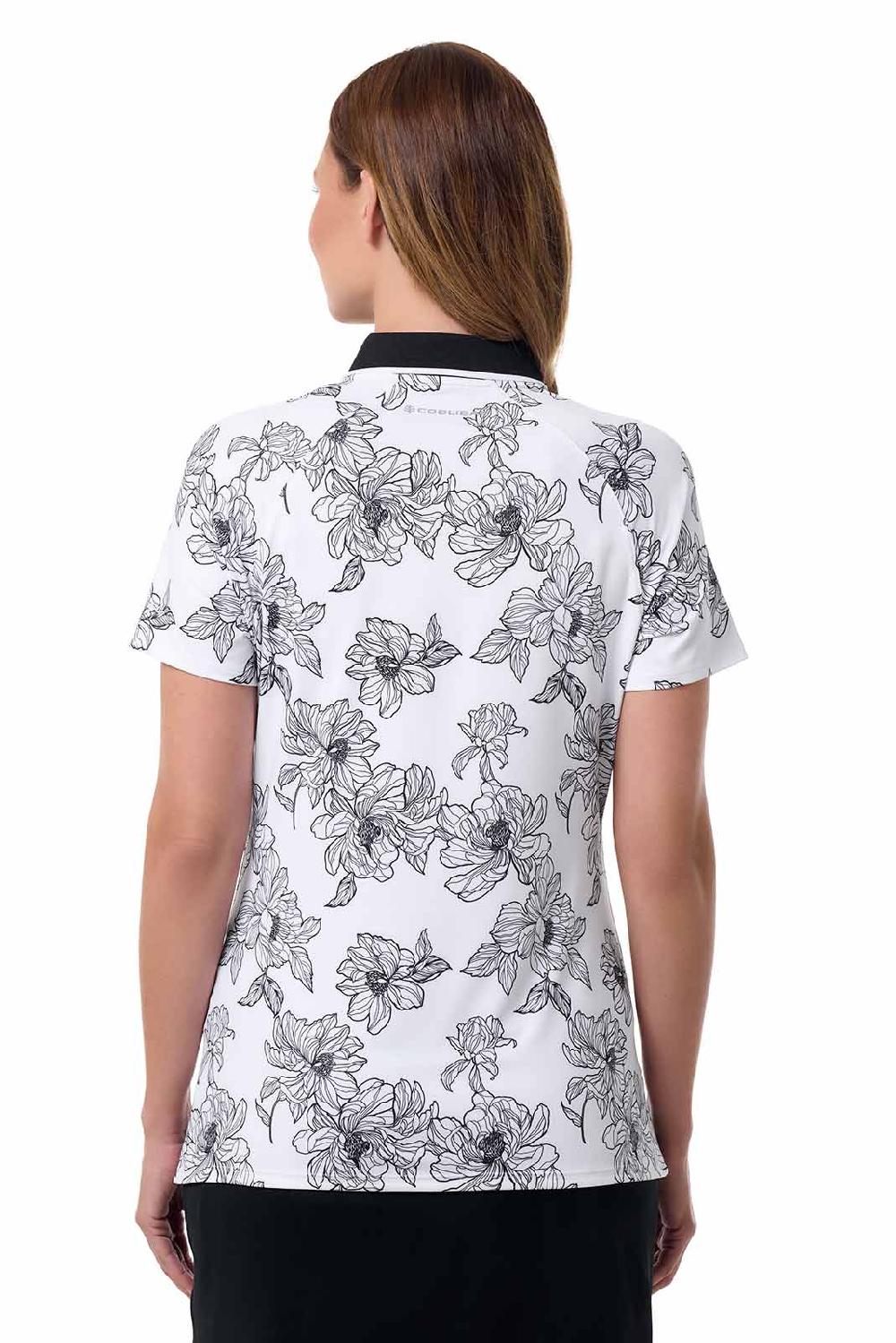 Coolibar Women's Double Eagle Short Sleeve Polo | White/Black Perfect Peony