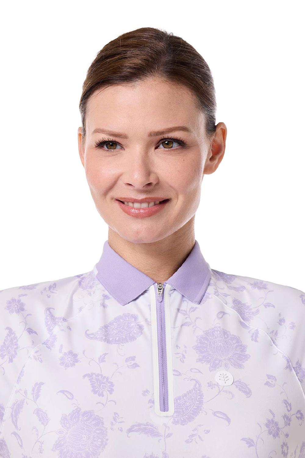 Coolibar Women's Double Eagle Short Sleeve Polo | White Floral Paisley
