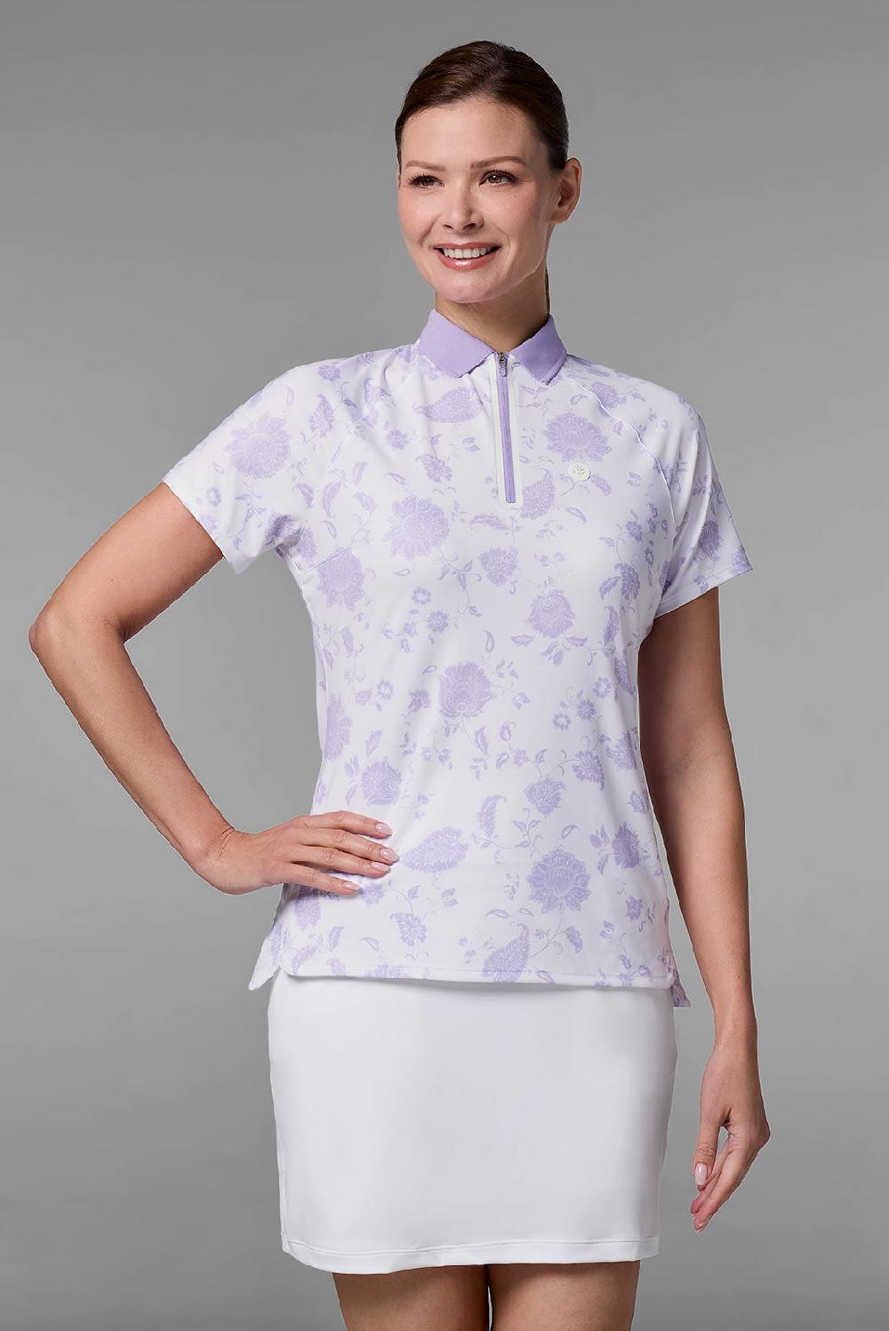 coolibar Women's Double Eagle Short Sleeve Polo | White Floral Paisley