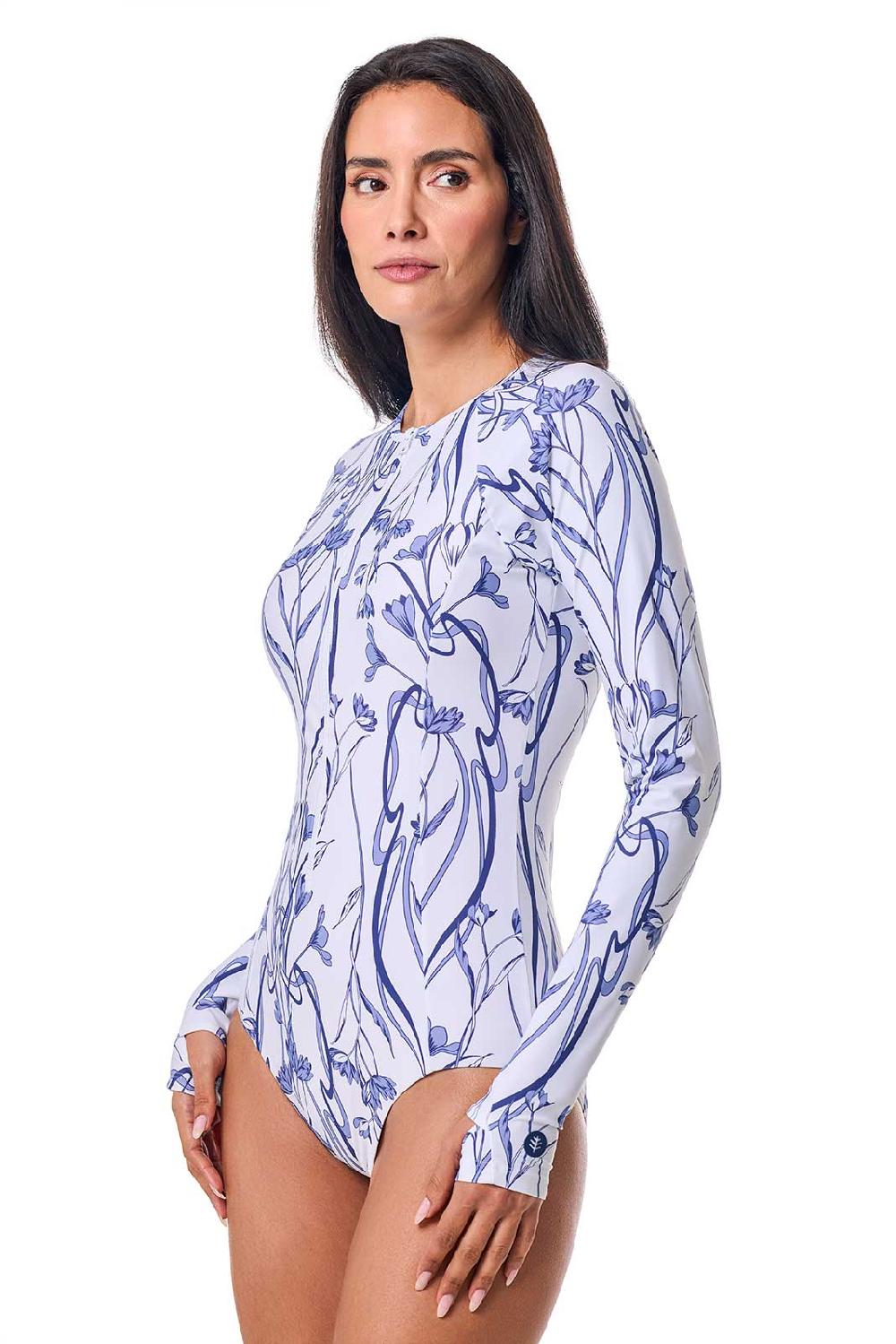 Coolibar Women's Escalante Long Sleeve Swimsuit | White Iris Dusk