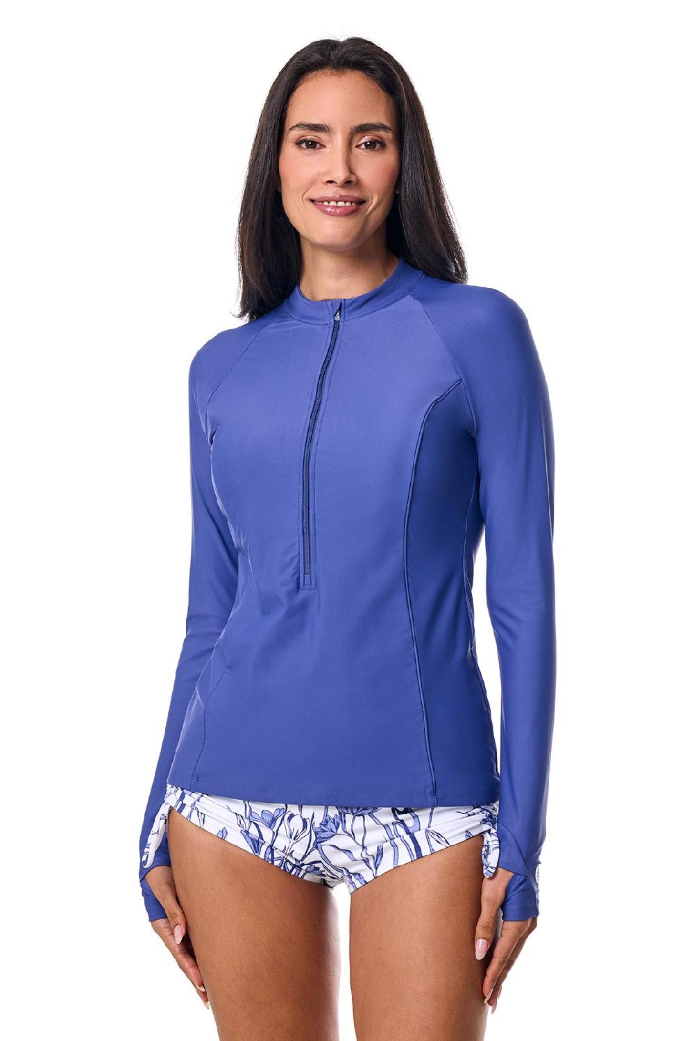Coolibar Women's Escalante Zip Rash Guard | Future Dusk