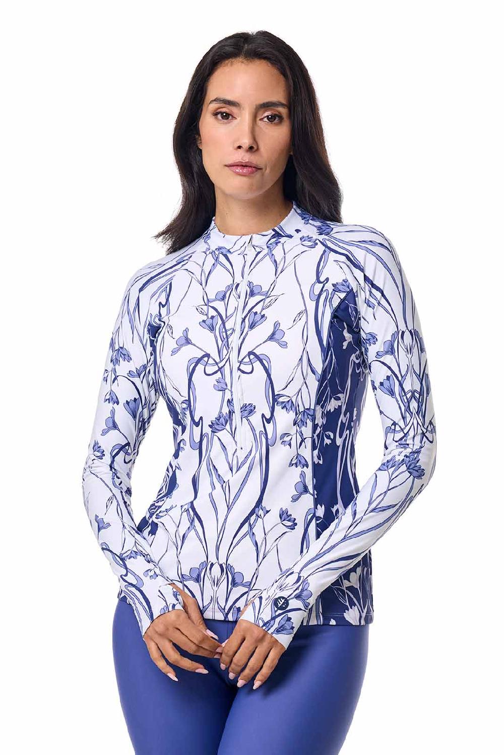 Coolibar Women's Escalante Zip Rash Guard | Future Dusk Colorblock