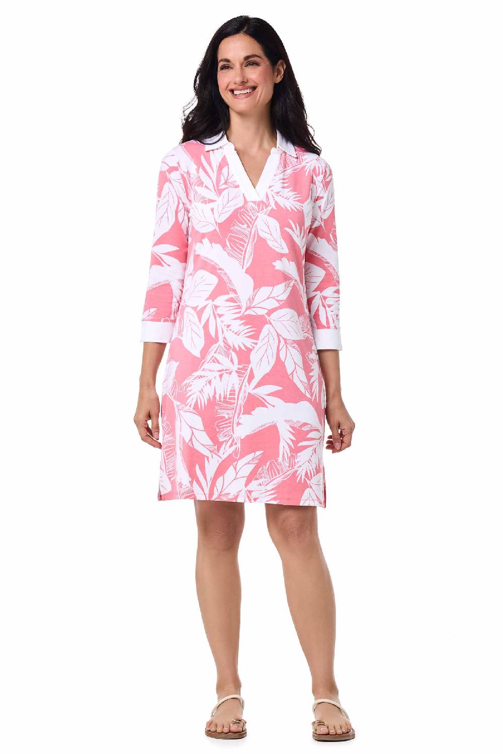 Coolibar Women's Fontainebleau Tunic Dress | Flamingo Pink Palm Paradise