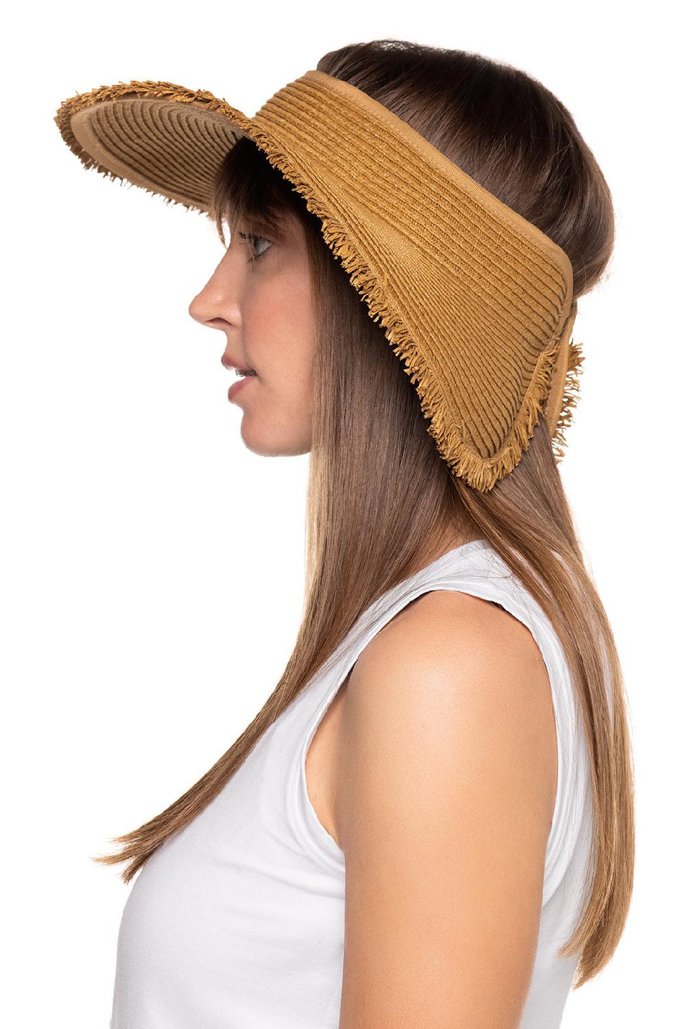Coolibar Women's Frayed Coolibar Rolled Packable Braid Visor | Toast
