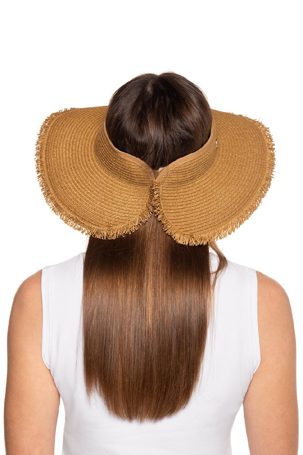 Coolibar Women's Frayed Coolibar Rolled Packable Braid Visor | Toast