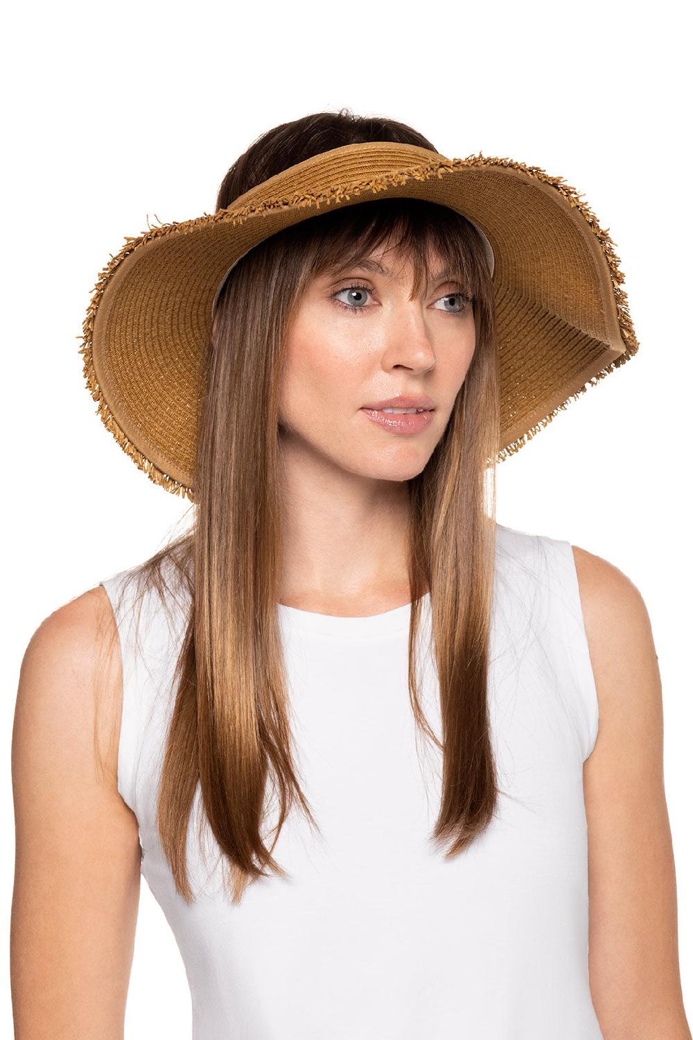 coolibar Women's Frayed Coolibar Rolled Packable Braid Visor | Toast