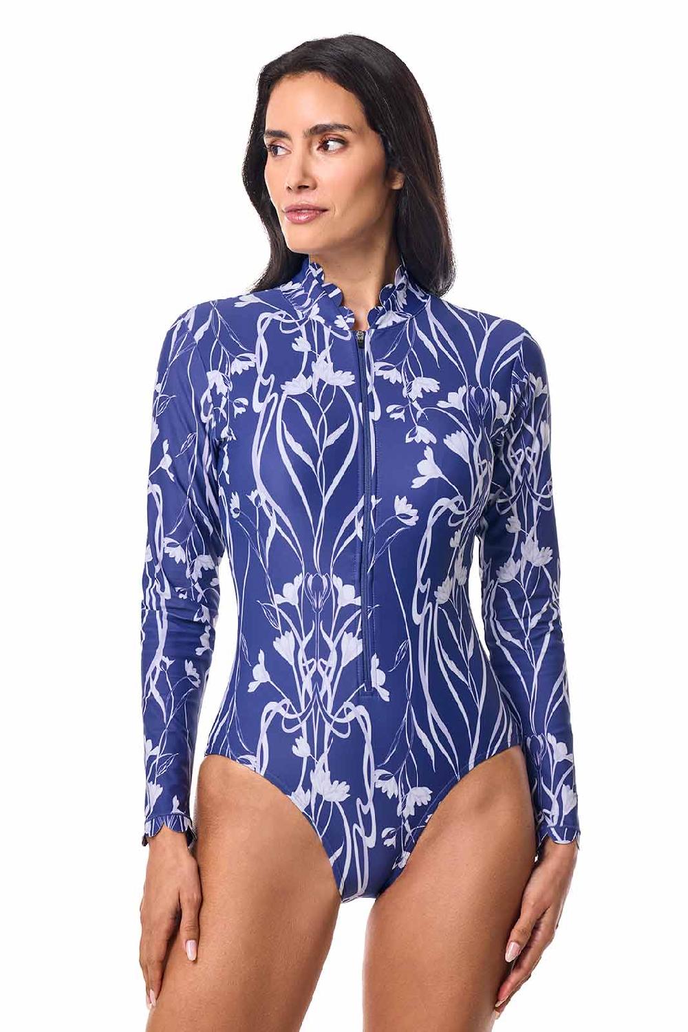 Coolibar Women's Great Star Scallop Long Sleeve Swimsuit | FUTURE DUSK Iris Dusk