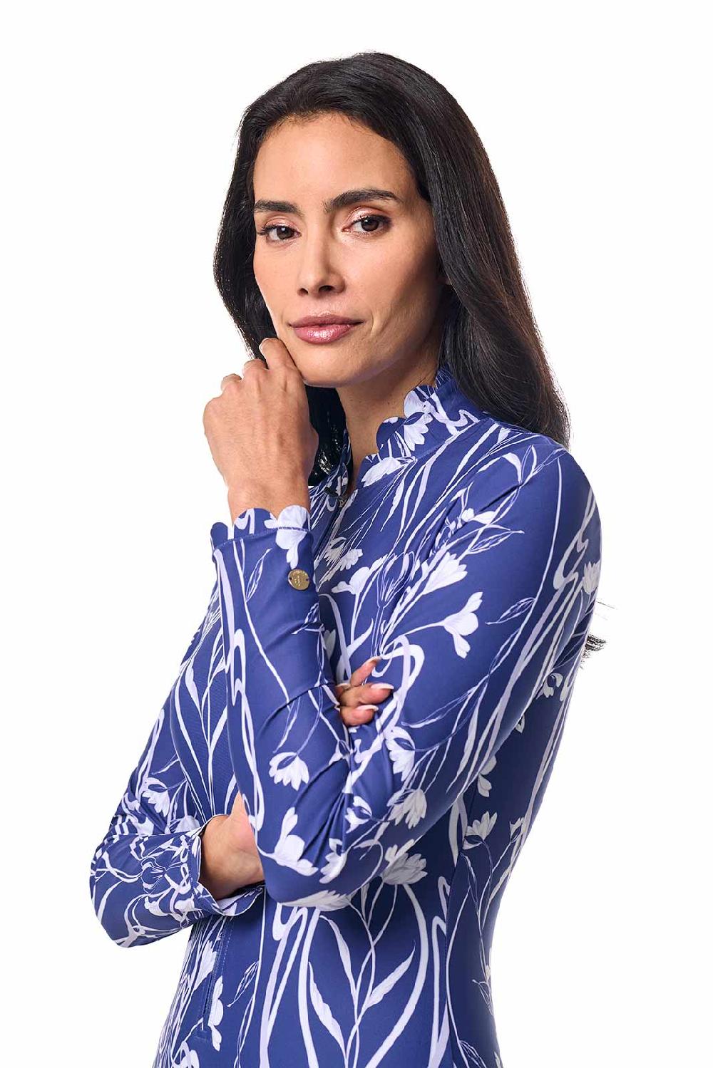 Coolibar Women's Great Star Scallop Long Sleeve Swimsuit | FUTURE DUSK Iris Dusk