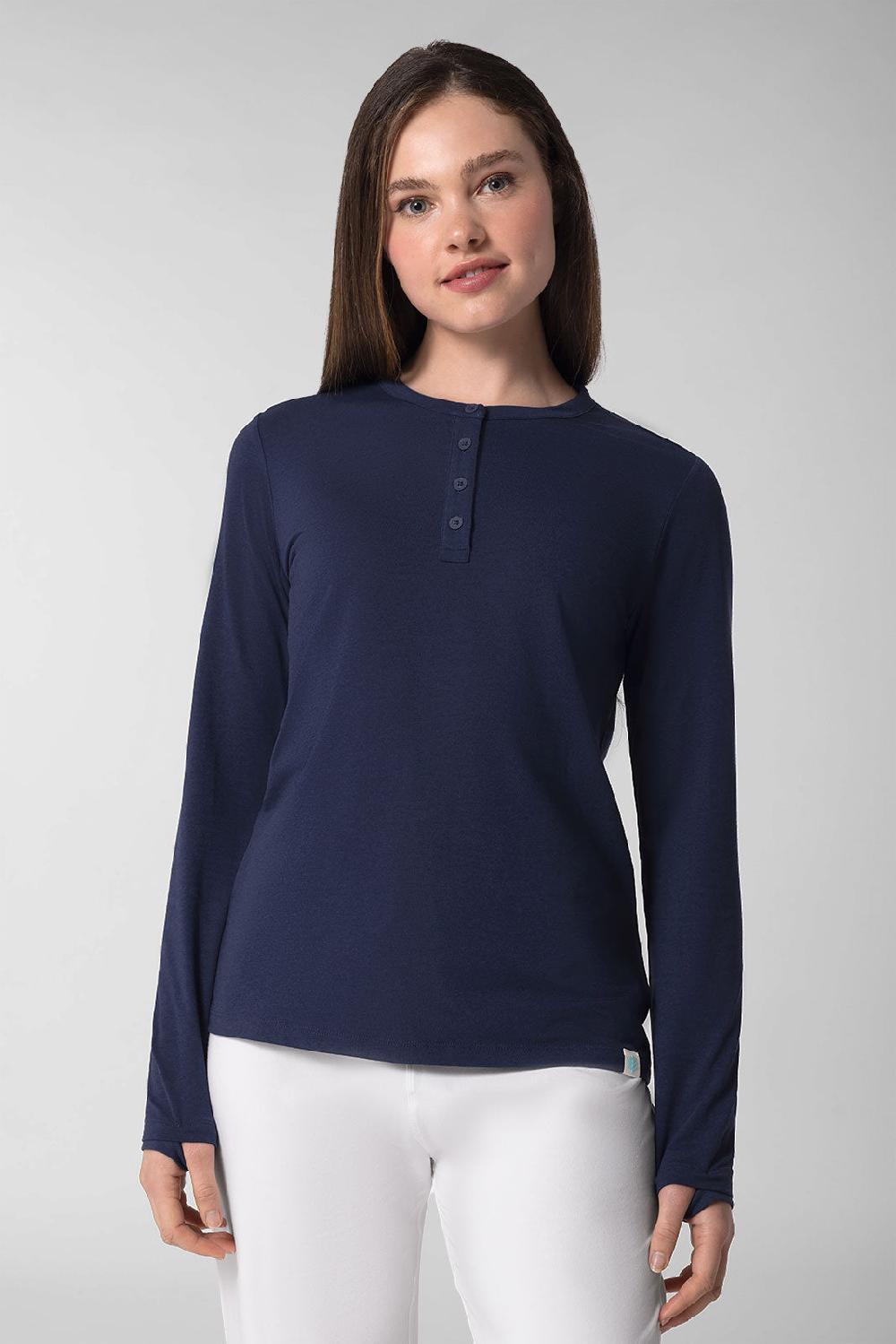 coolibar Women's Hallandale Long Sleeve Henley | Navy