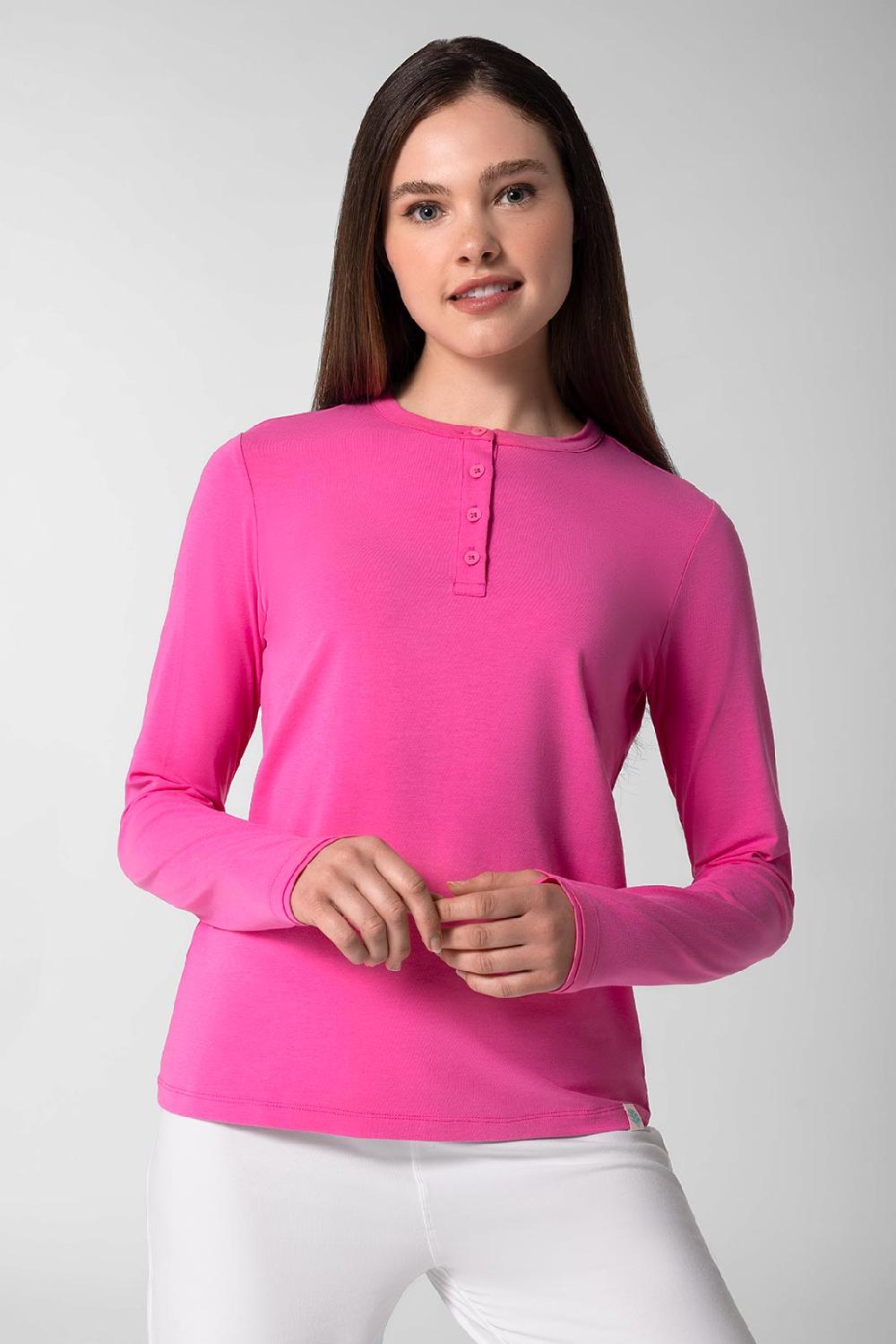 coolibar Women's Hallandale Long Sleeve Henley | Tulip Pink