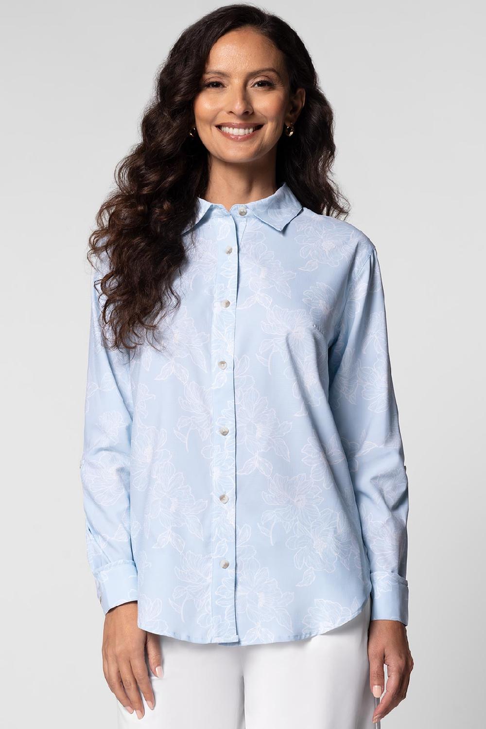 coolibar Women's Hepburn Shirt | Skyride Perfect Peony