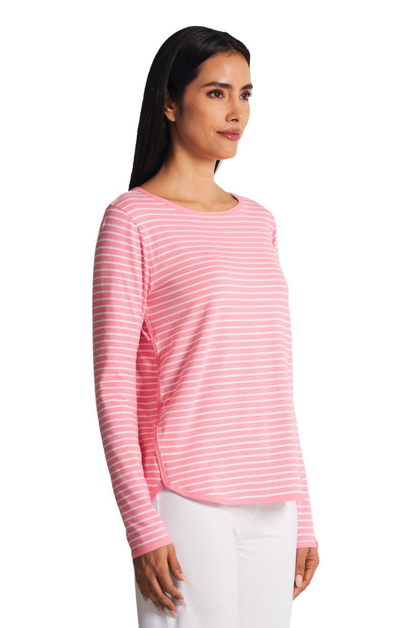 Coolibar Women's Heyday Side Split Shirt | Flamingo Pink/White Stripe