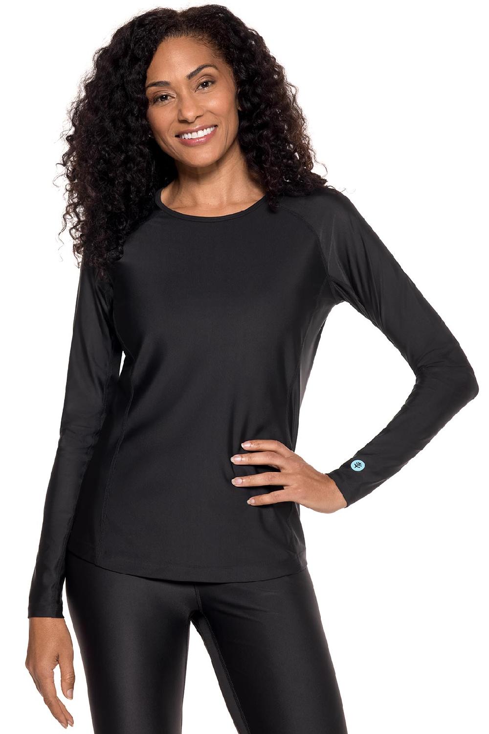 coolibar Women's Hightide Lite Long Sleeve Swim Shirt | Black
