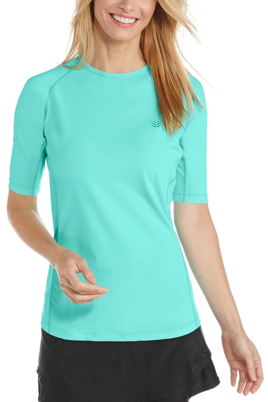 coolibar Women's Hightide Short Sleeve Swim Shirt | Tropical Mint
