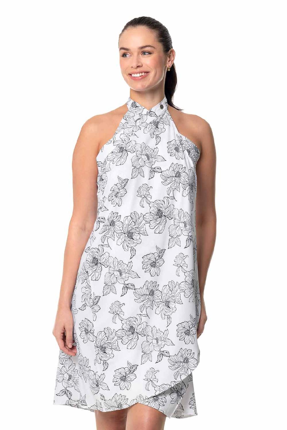 Coolibar Women's Isla Convertible Wrap | White/Black Perfect Peony