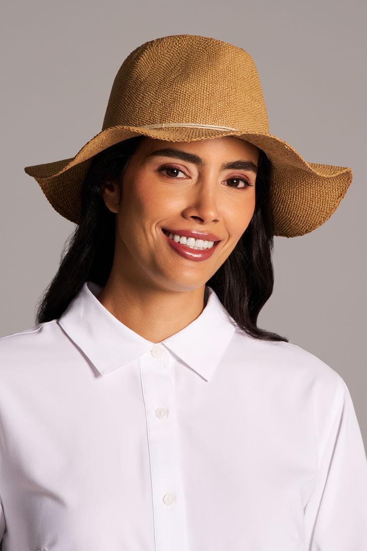Coolibar Women's Isla Hand Woven Fedora Toyo Straw | Toast