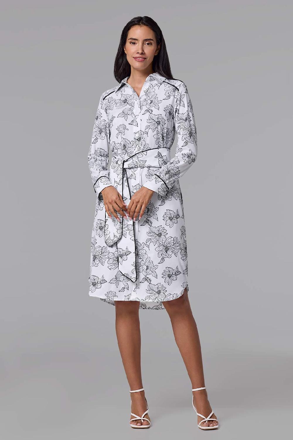 coolibar Women's Kitts Shirt Dress | White/Black Perfect Peony