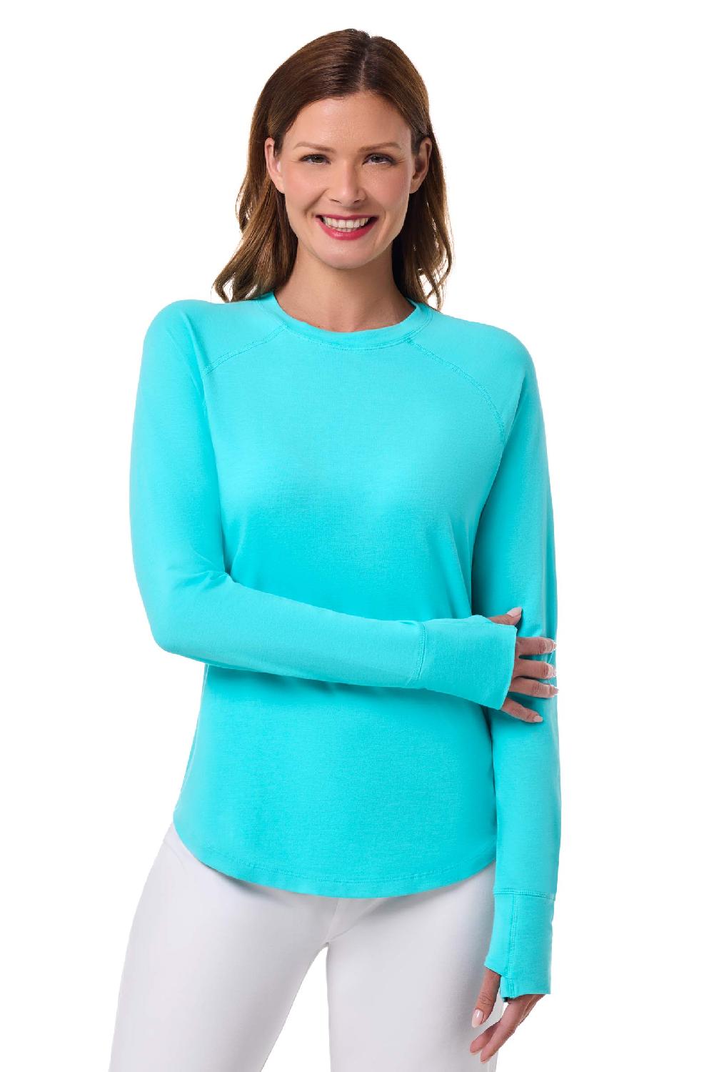Coolibar Women's LumaLeo Long Sleeve T-Shirt | Blue Curacao