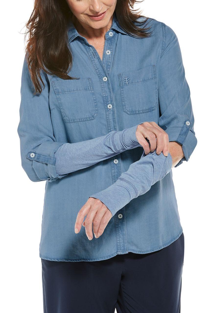 coolibar Women's LumaLeo Sleeves | Light Blue Heather