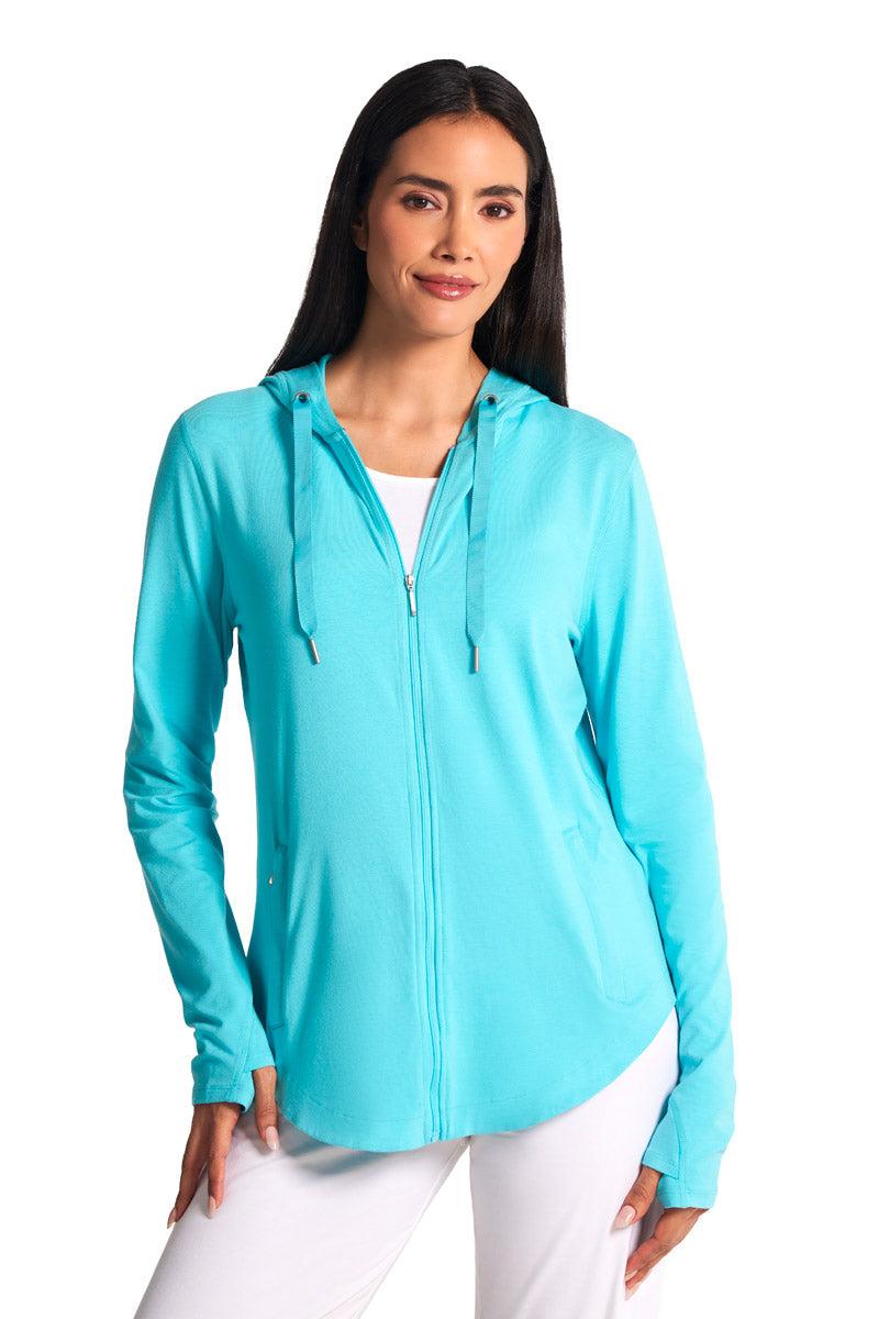 Coolibar Women's LumaLeo Zip-Up Hoodie | Blue Curacao