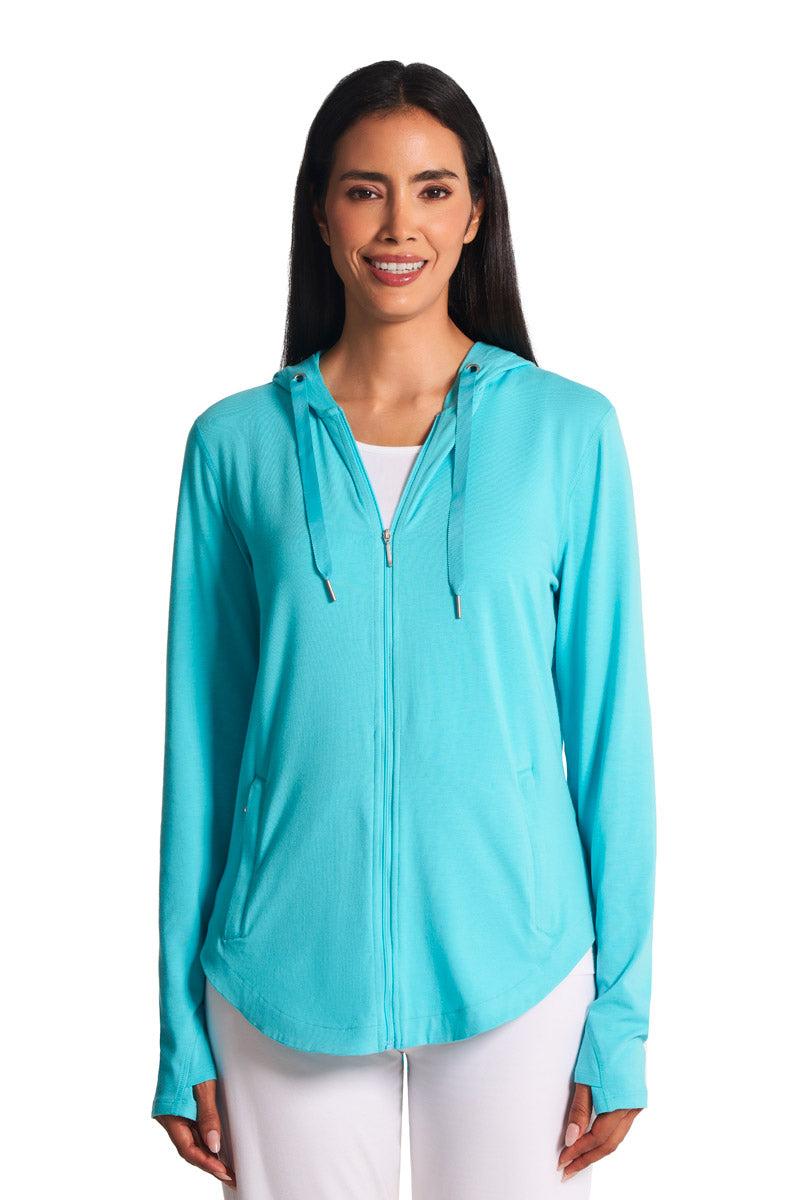 Coolibar Women's LumaLeo Zip-Up Hoodie | Blue Curacao