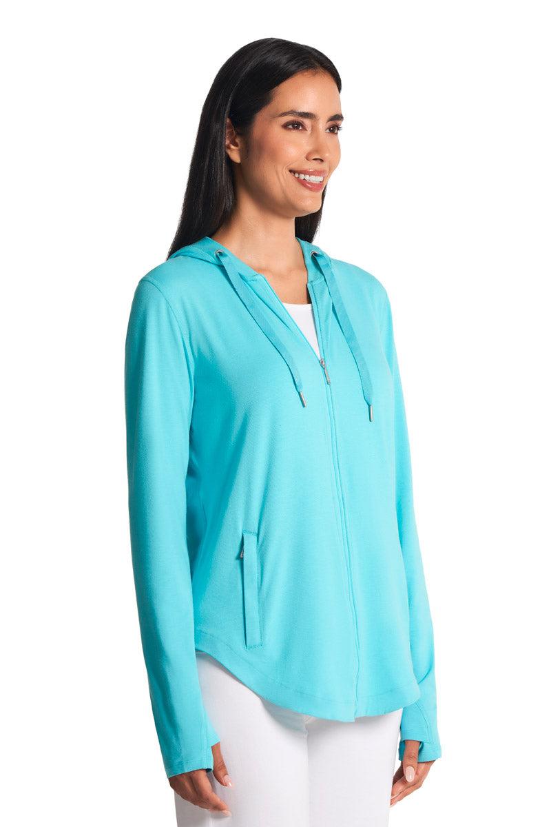 Coolibar Women's LumaLeo Zip-Up Hoodie | Blue Curacao