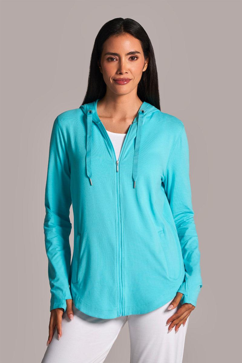 coolibar Women's LumaLeo Zip-Up Hoodie | Blue Curacao