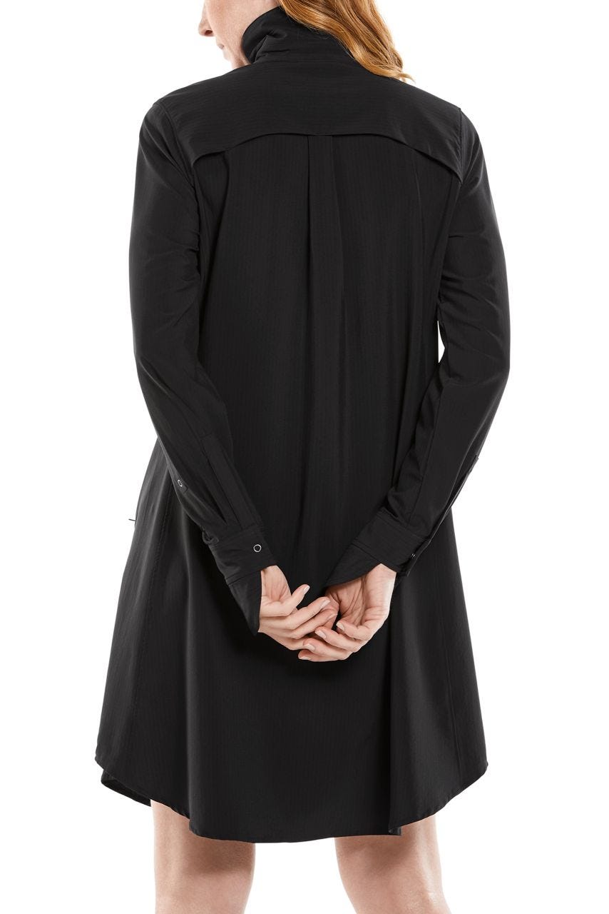 Coolibar Women's Malta Travel Shirt Dress | Black Shadow Stripe