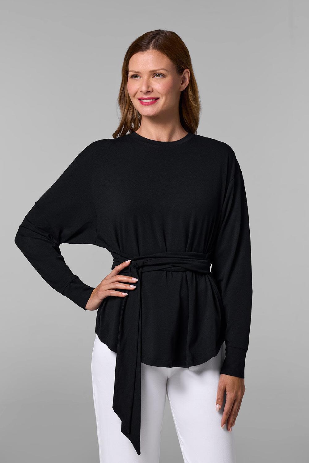 coolibar Women's Merrick Long Sleeve Tie Shirt | Black
