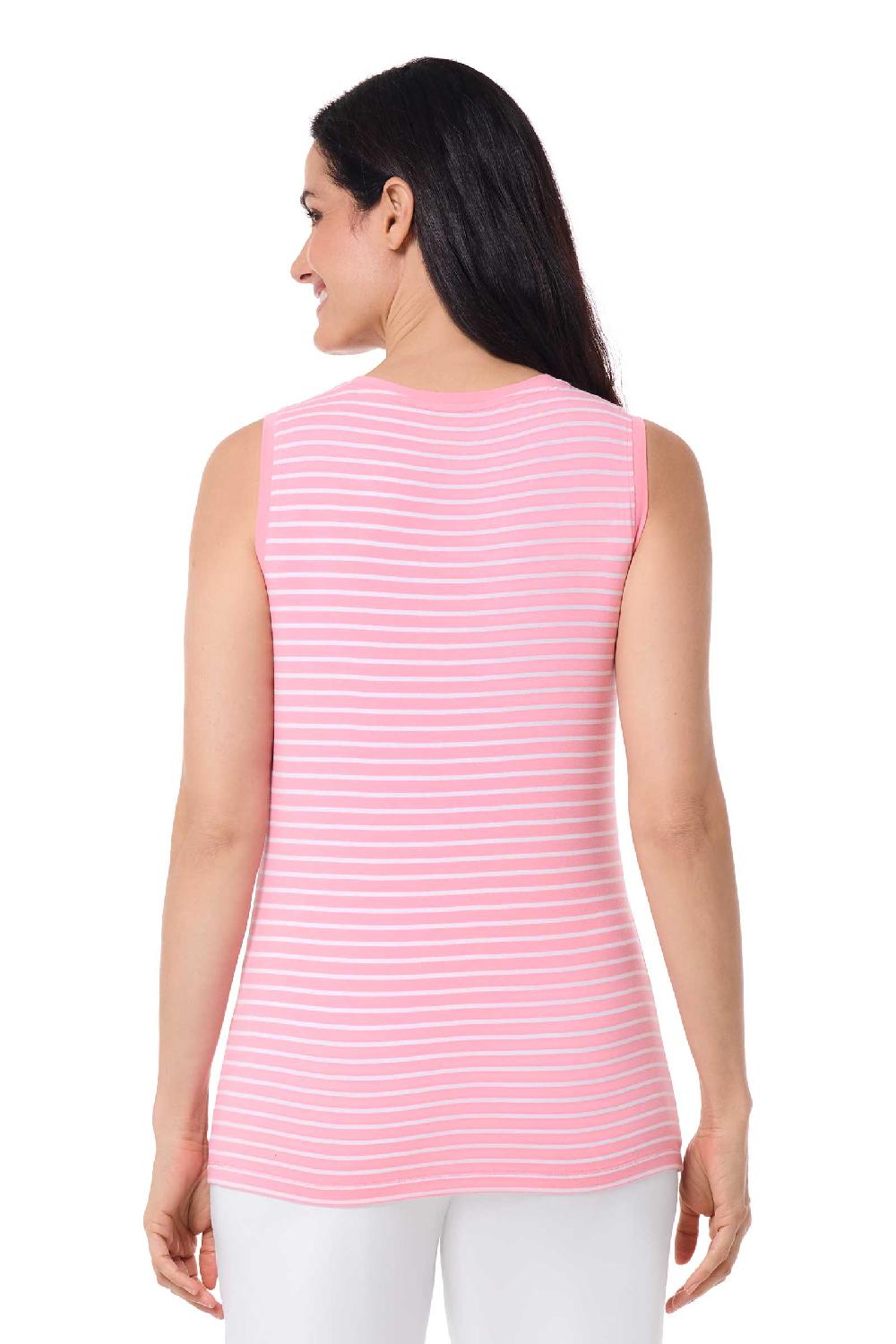 Coolibar Women's Morada Everyday Basic Tank | Flamingo Pink/White Stripe